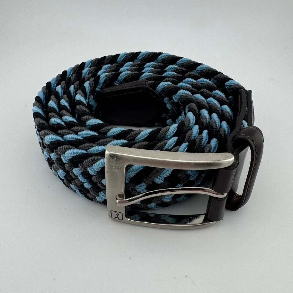 PGA Tour Mens Braided Belt Black Blue Grey Leather‎ Trim PG86001 Size 38-40